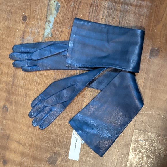 Elegant Maison Margiela Long Blue Leather Gloves - Picture 6 of 8
